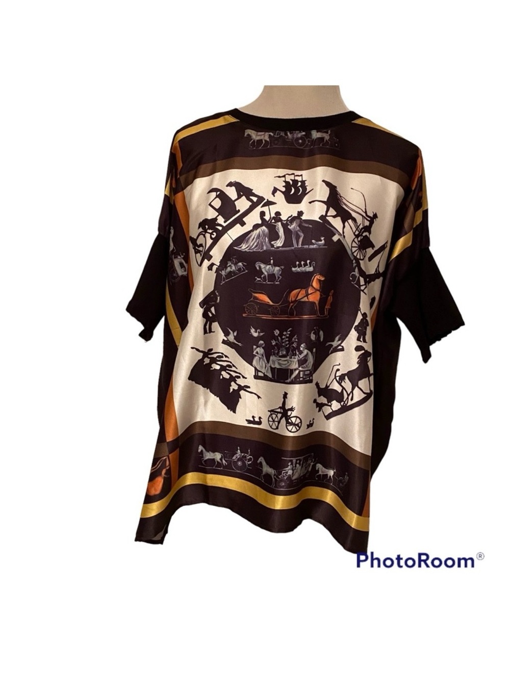 GRACIA TOP TUNIC BLACK WHITE BROWN HORSE CARRIAGE SULKY EQUESTRIAN Size M